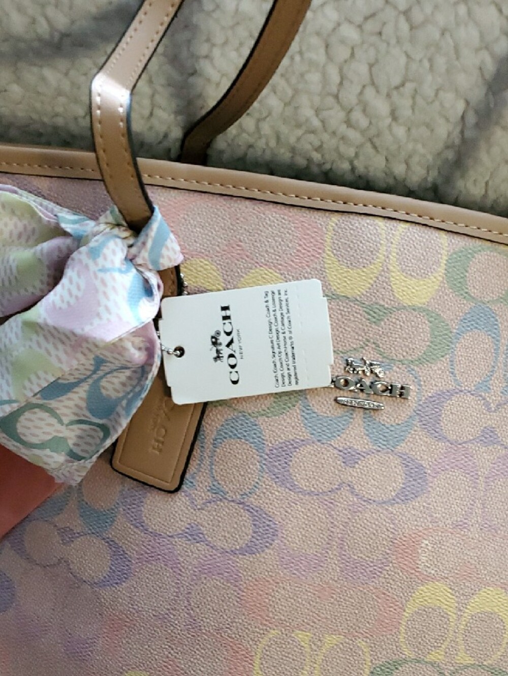 Coach Pastel Pink Signature Canvas Tote with Scarf Accent - Picture 7 of 16